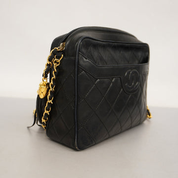 ChanelAuth  Matelasse Chain Shoulder With Fringes Leather Shoulder Bag Black