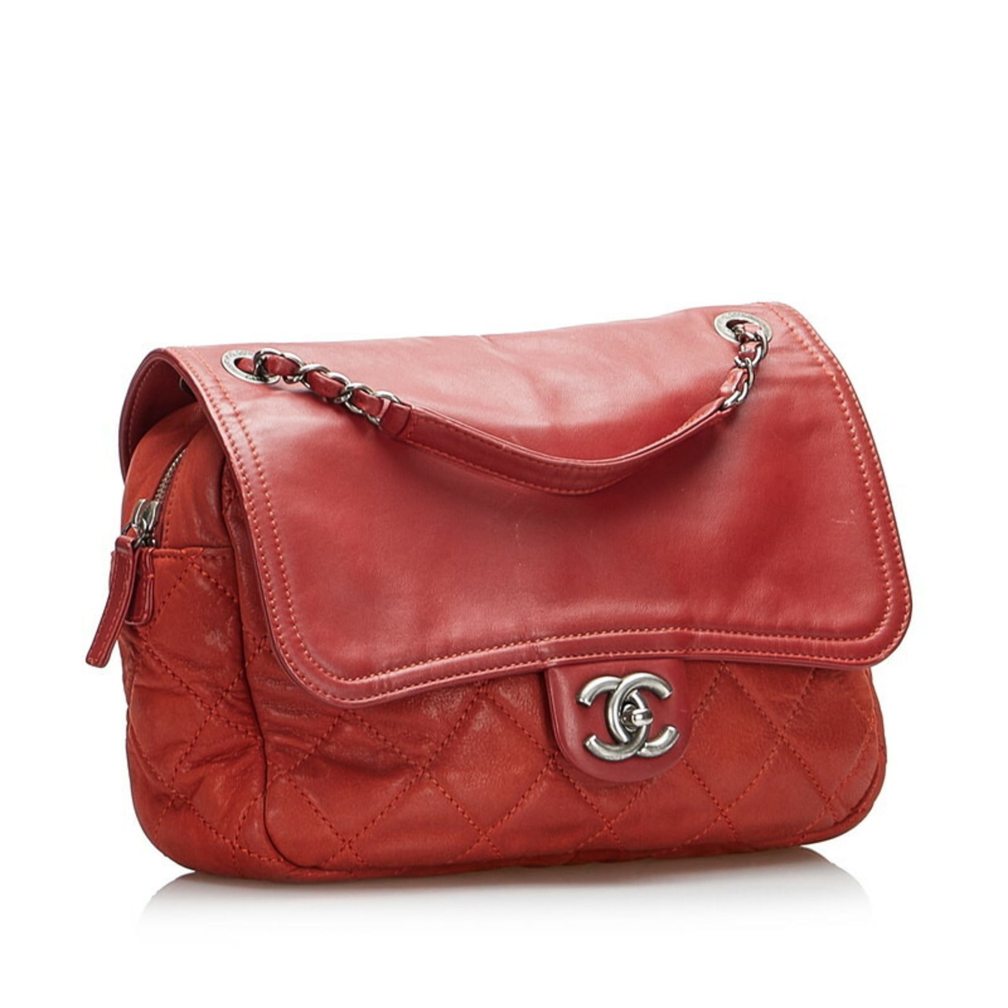 Chanel coco mark chain shoulder Bag red leather ladies