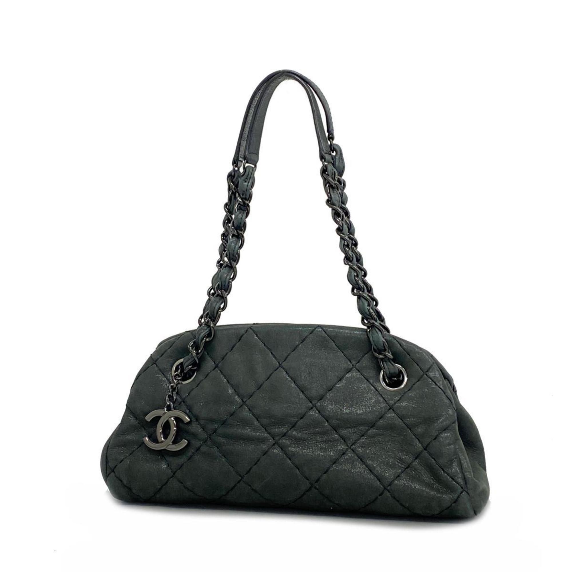 Chanel Shoulder Bag Matelasse Chain Leather Black Women's