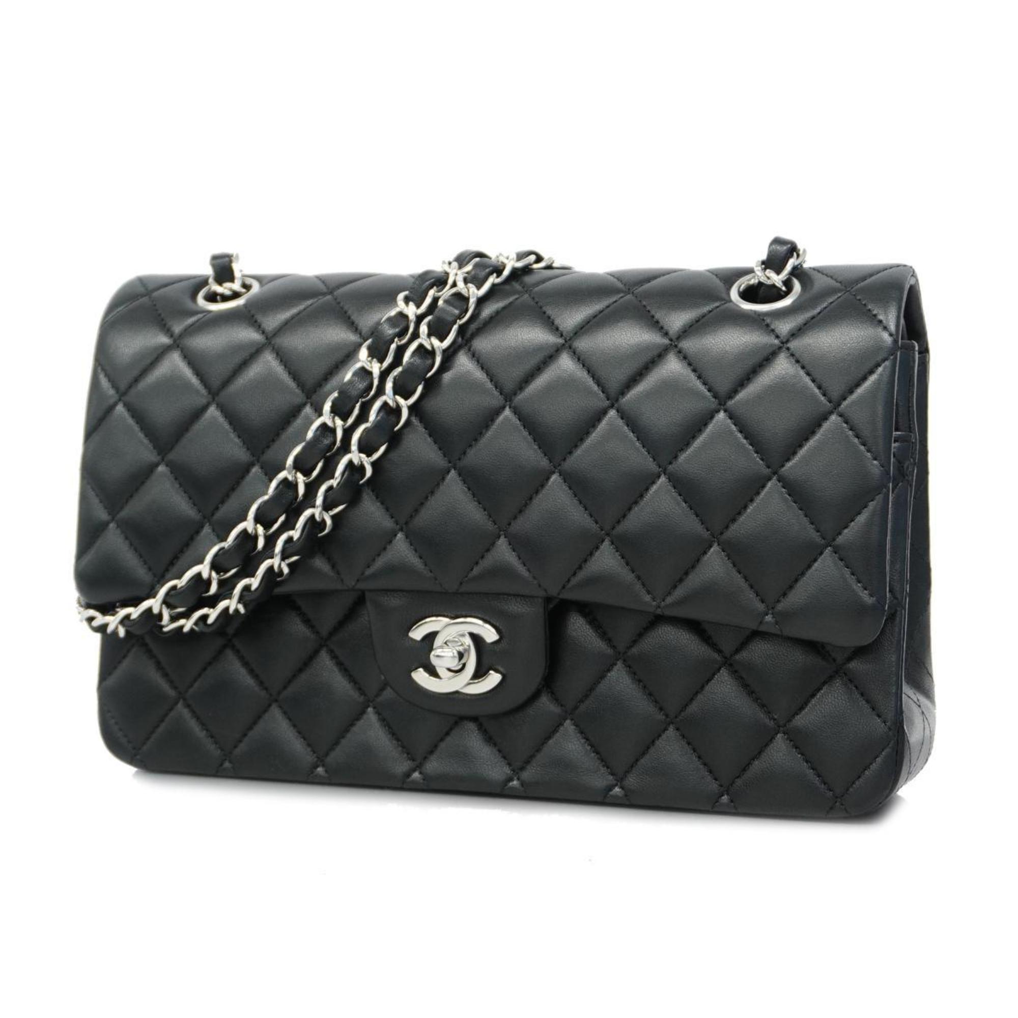 Chanel Shoulder Bag Matelasse W Flap Chain Lambskin Black Women's