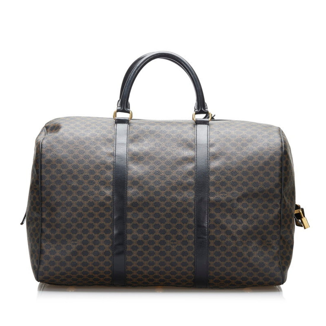 Celine Macadam Boston Bag Brown Black PVC Leather Ladies