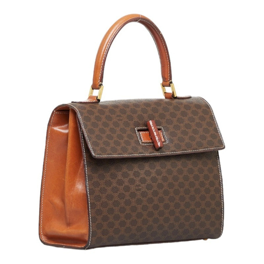 Celine Macadam Bamboo Lock Handbag Shoulder Bag Brown PVC Leather Ladies