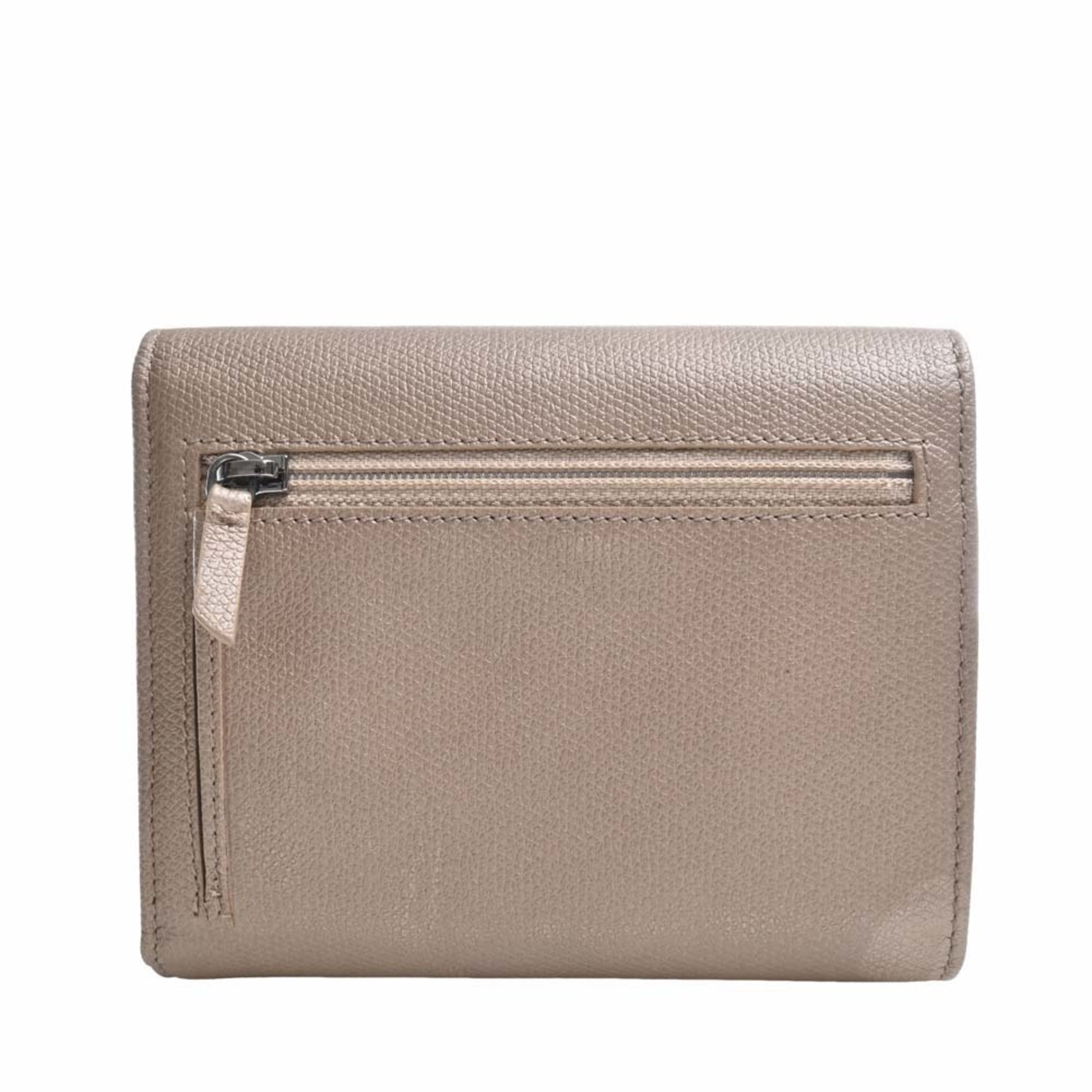 Chanel Leather Coco Button Trifold Wallet Beige Ladies