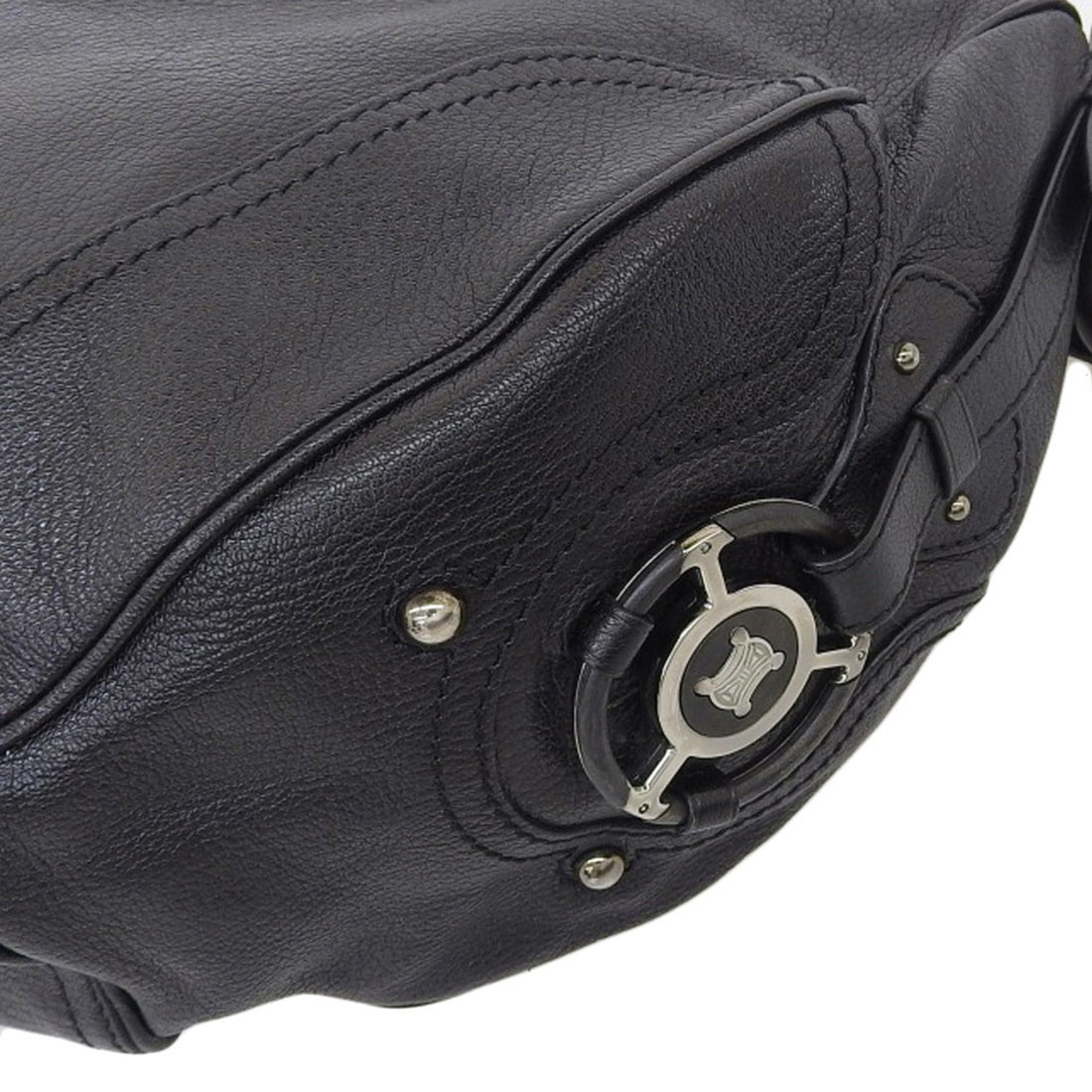 Celine one shoulder bag leather black silver metal fittings