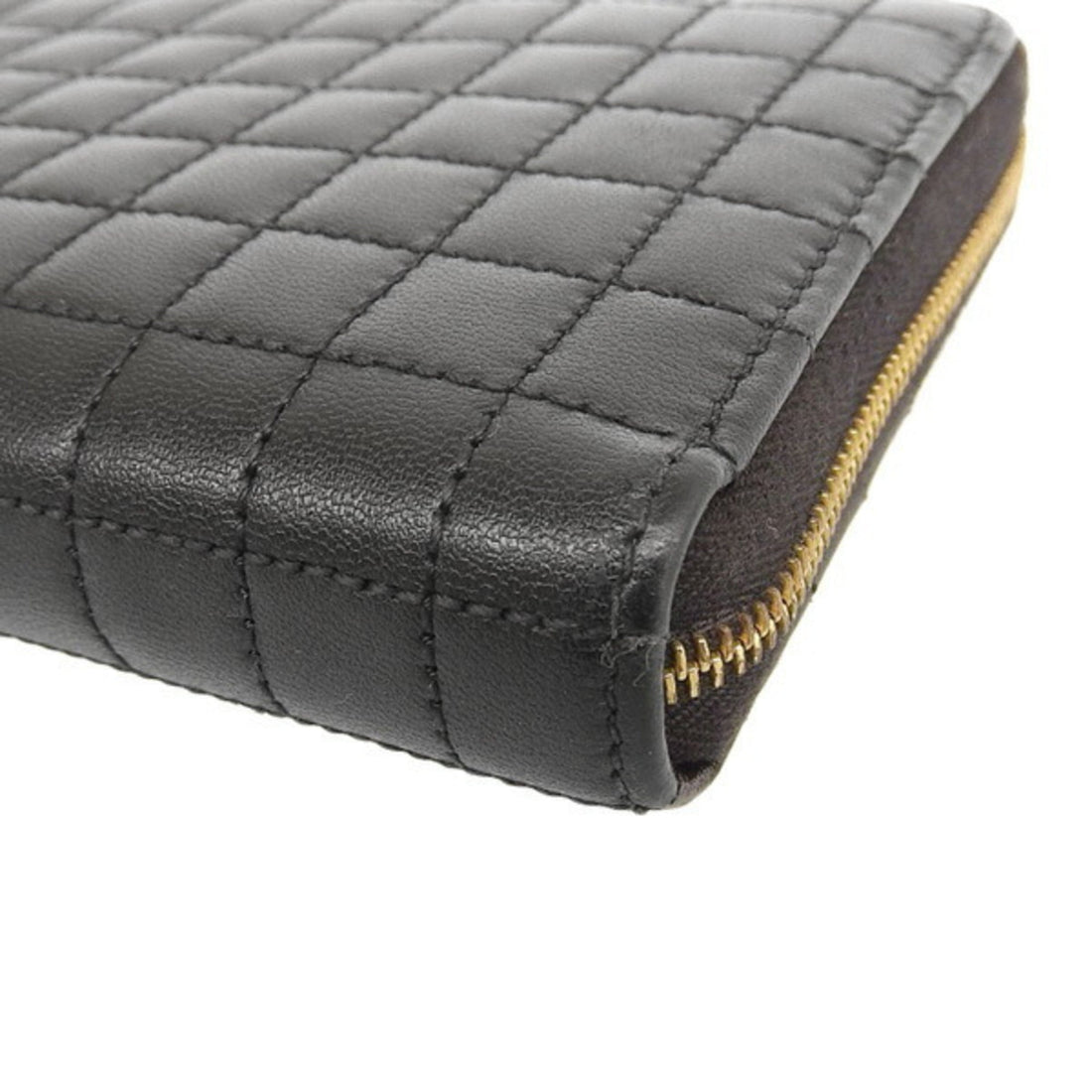 Celine Leather C Charm Round Long Wallet Black Ladies