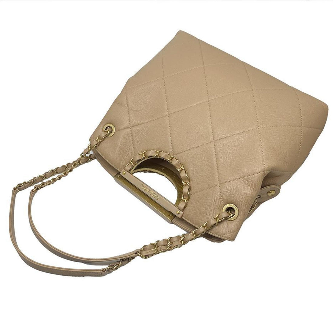 Chanel 2WAY Chain Shoulder Bag Handbag Caviar Beige Pouch AS1469 Good Condition Ladies