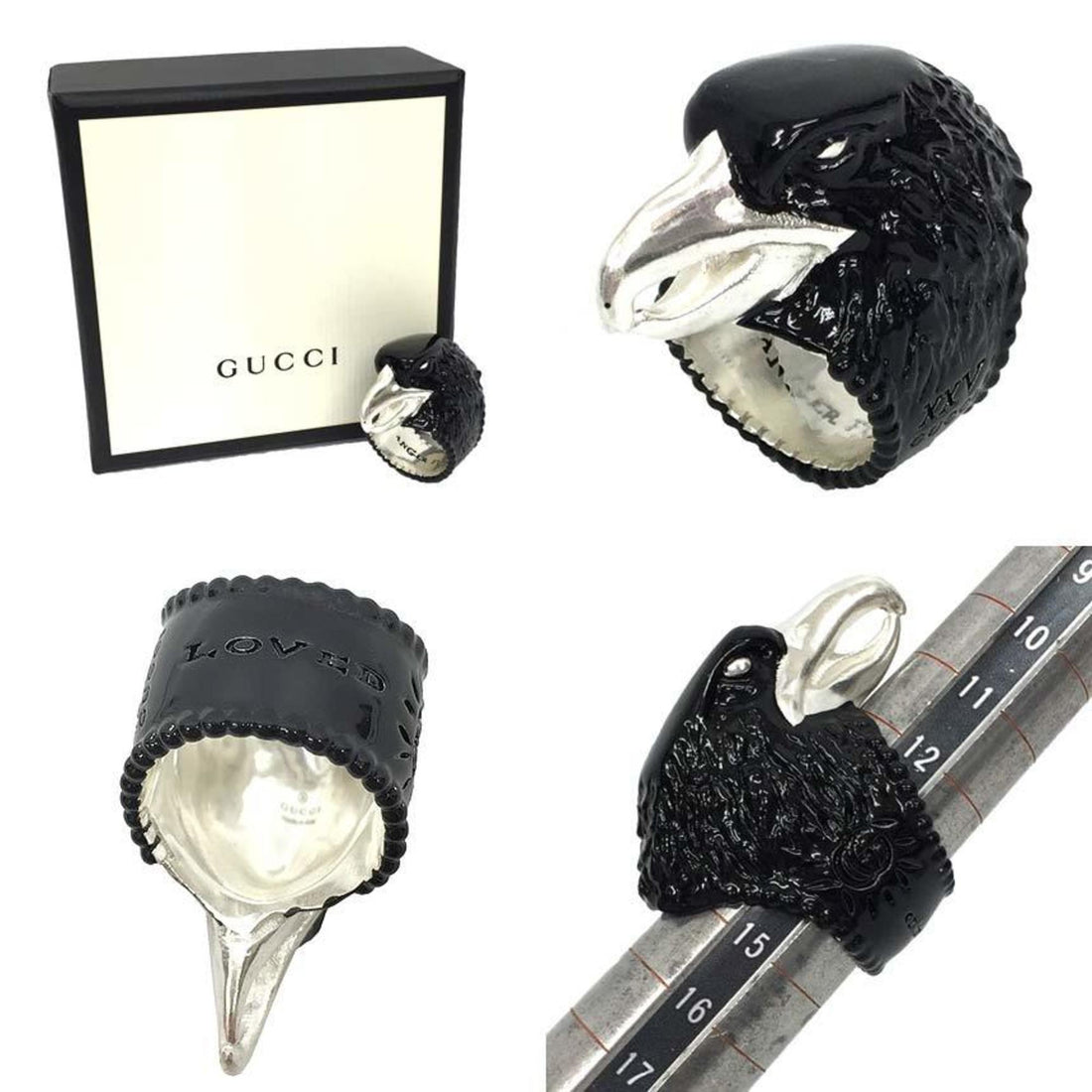Gucci ANGER FOREST Anger Forest EAGLE HEAD Eagle Head Ring ???15 AG925 Silver x Black Bird Men's