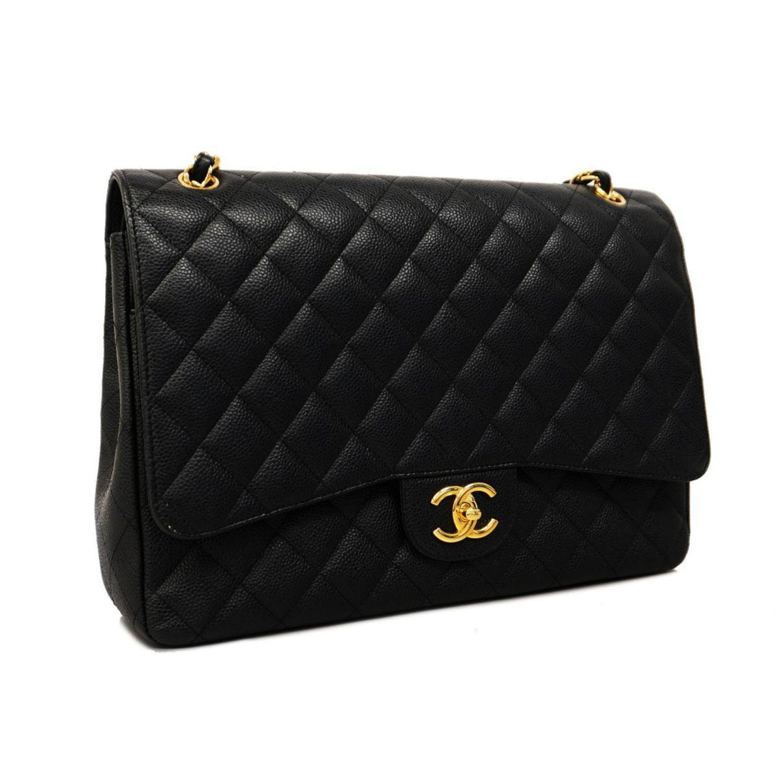 Chanel Shoulder Bag Matelasse Deca W Flap Chain Caviar Skin Black Women's
