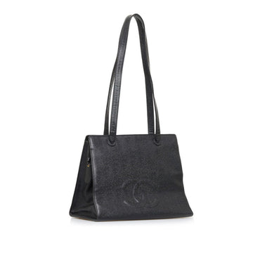 Chanel Coco Mark Tote Bag Shoulder Black Caviar Skin Women's