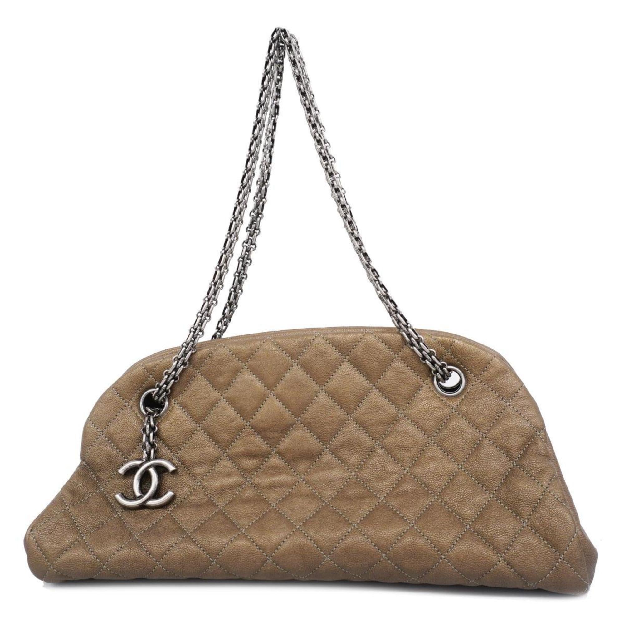 Chanel Shoulder Bag Matelasse Chain Leather Khaki Women's