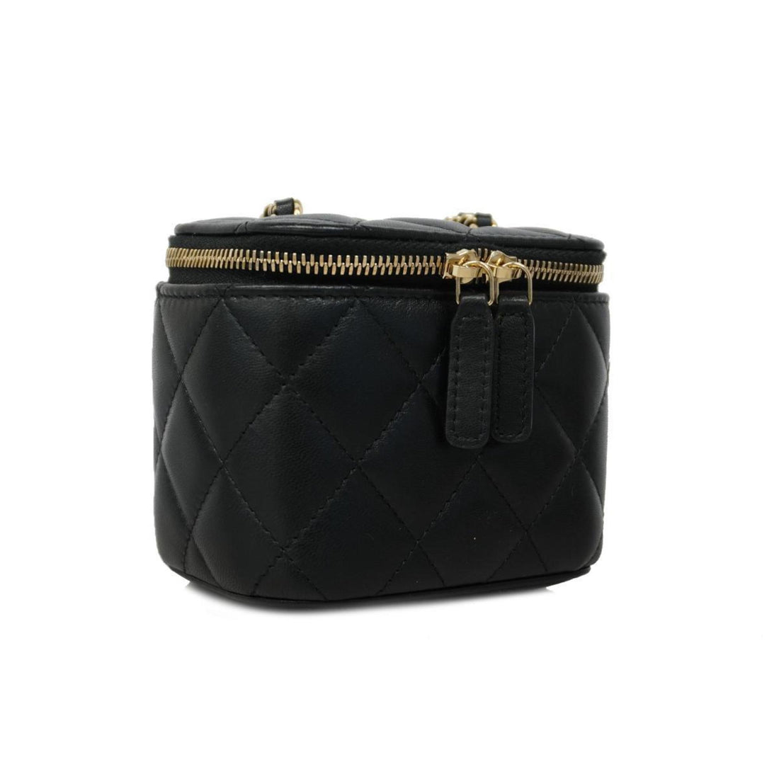 Chanel Shoulder Bag Matelasse Chain Lambskin Black Champagne Women's