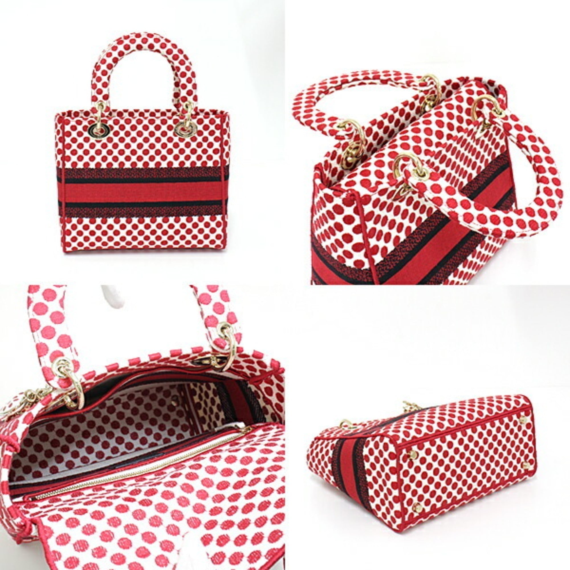 Christian Dior DIOR Dior Amour Lady D-Lite Dee Light Mini Medium Bag Red x Polka Dot Canvas M0565OBBE_933U HandBag Shoulder