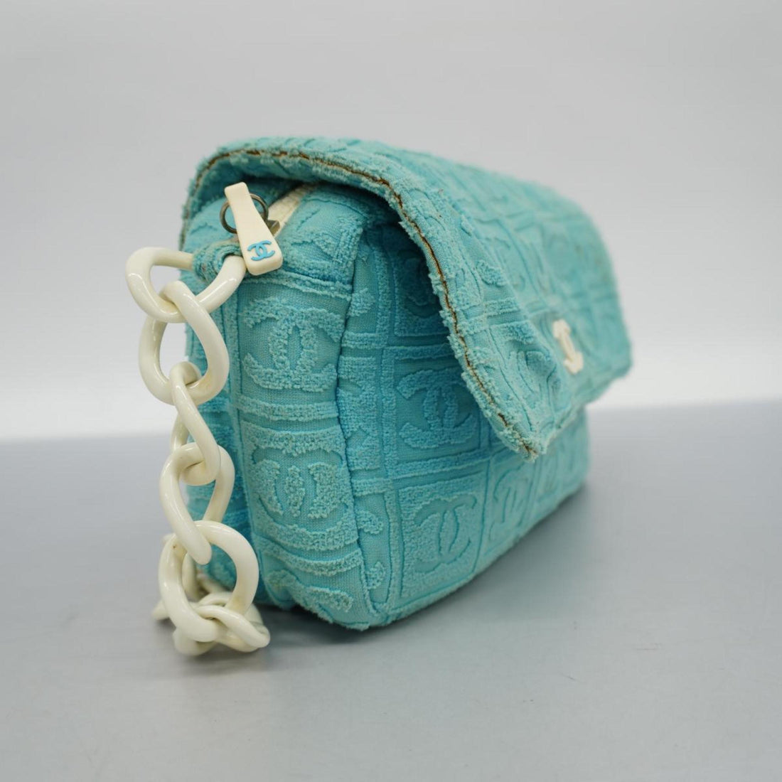 Chanel shoulder bag pile light blue ladies