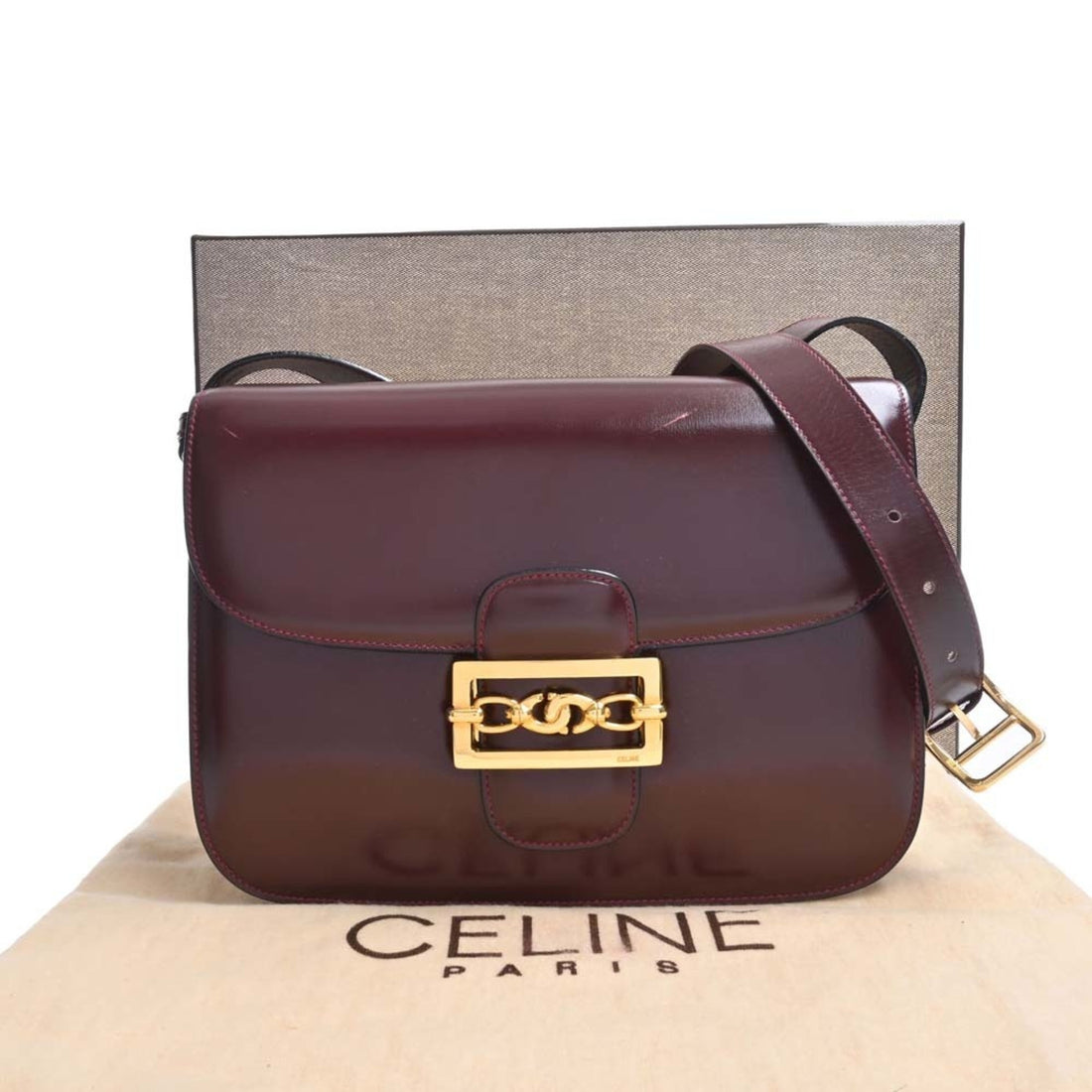 Celine Leather Shoulder Bag Bordeaux Ladies