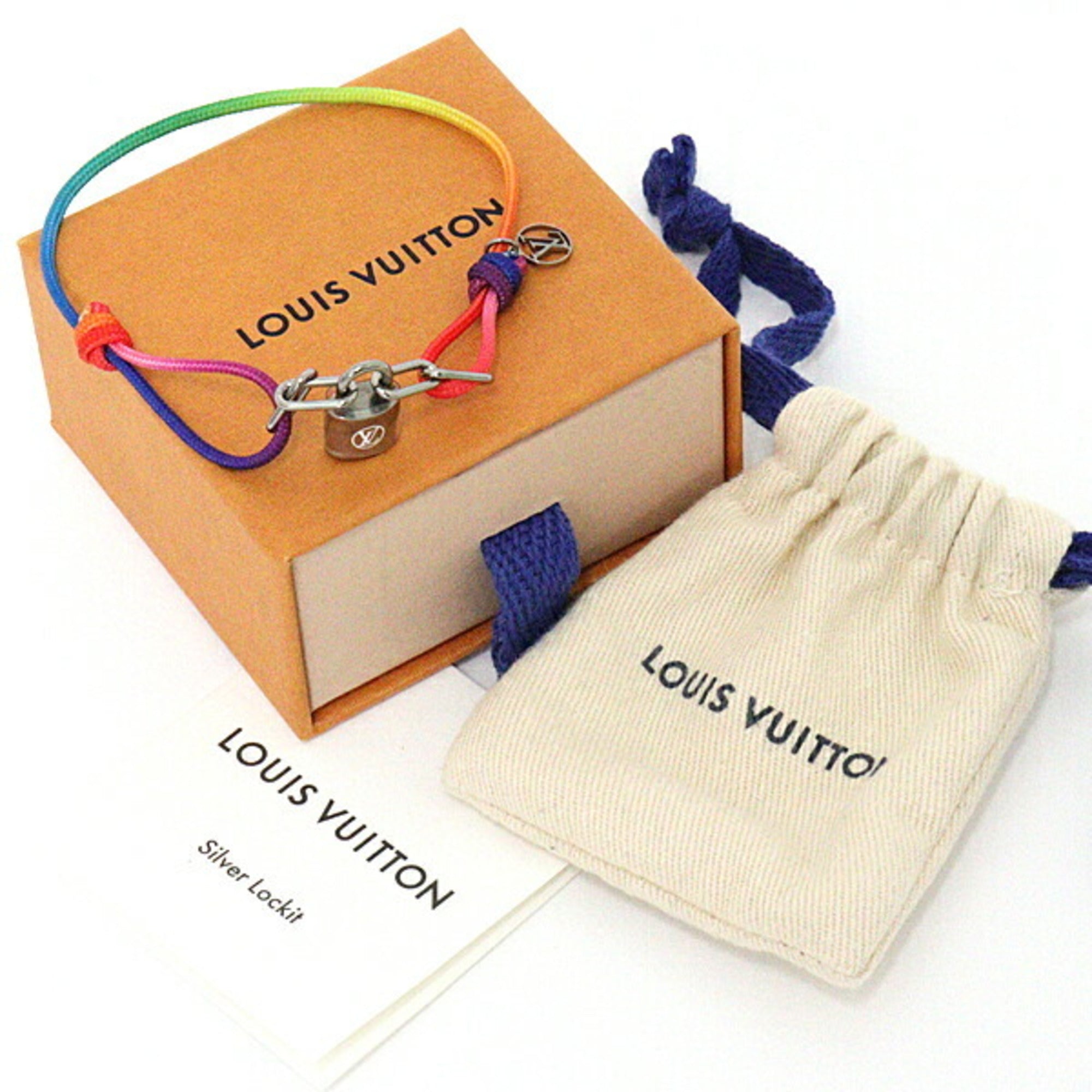 LOUIS VUITTON Brasserie Silver Lockit Virgil Abloh Rainbow Titanium Cord Bracelet Q05269 Multicolor