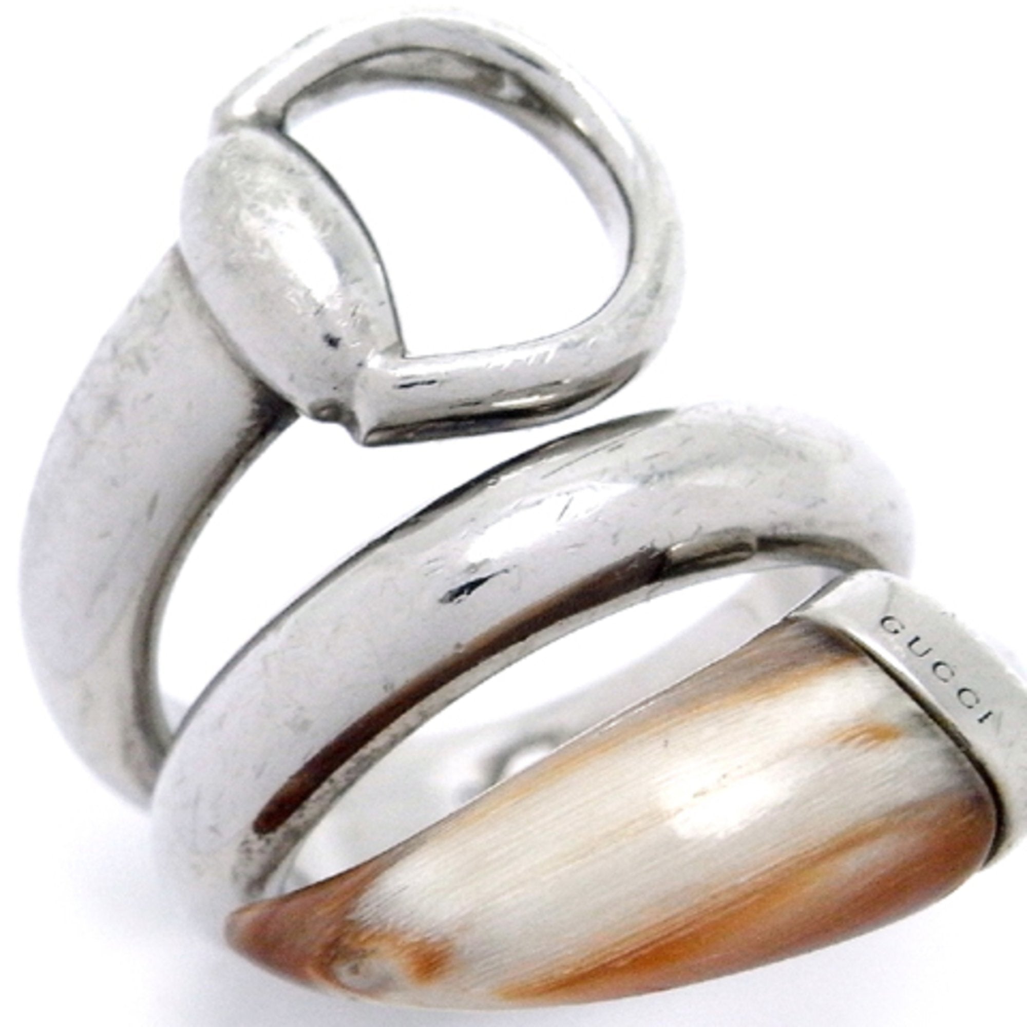 Gucci Horsebit Horn Lady's Ring Silver 925