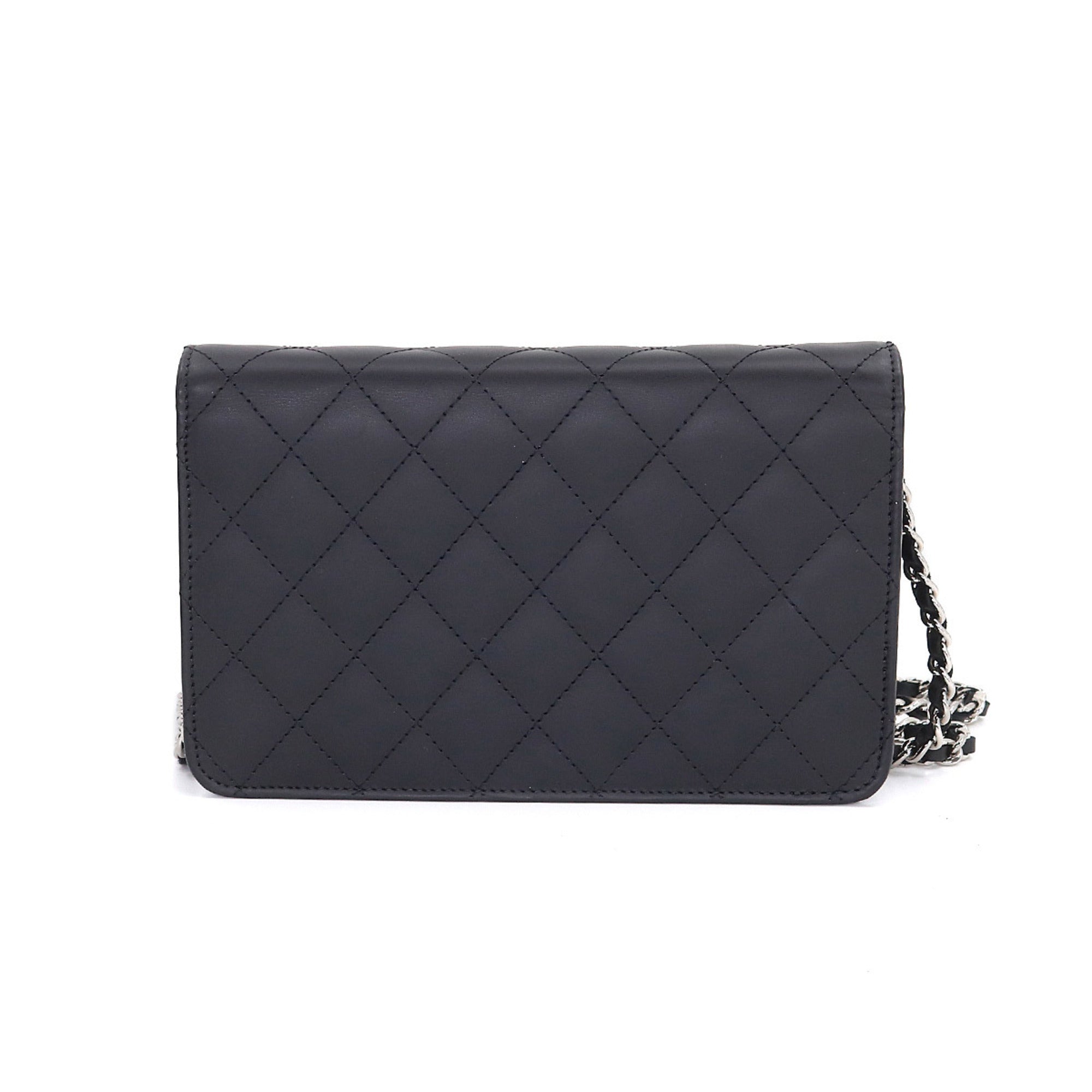 Chanel Cambon Line Chain Wallet Bifold Long Leather Enamel Black A46646