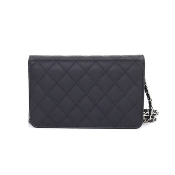 Chanel Cambon Line Chain Wallet Bifold Long Leather Enamel Black A46646