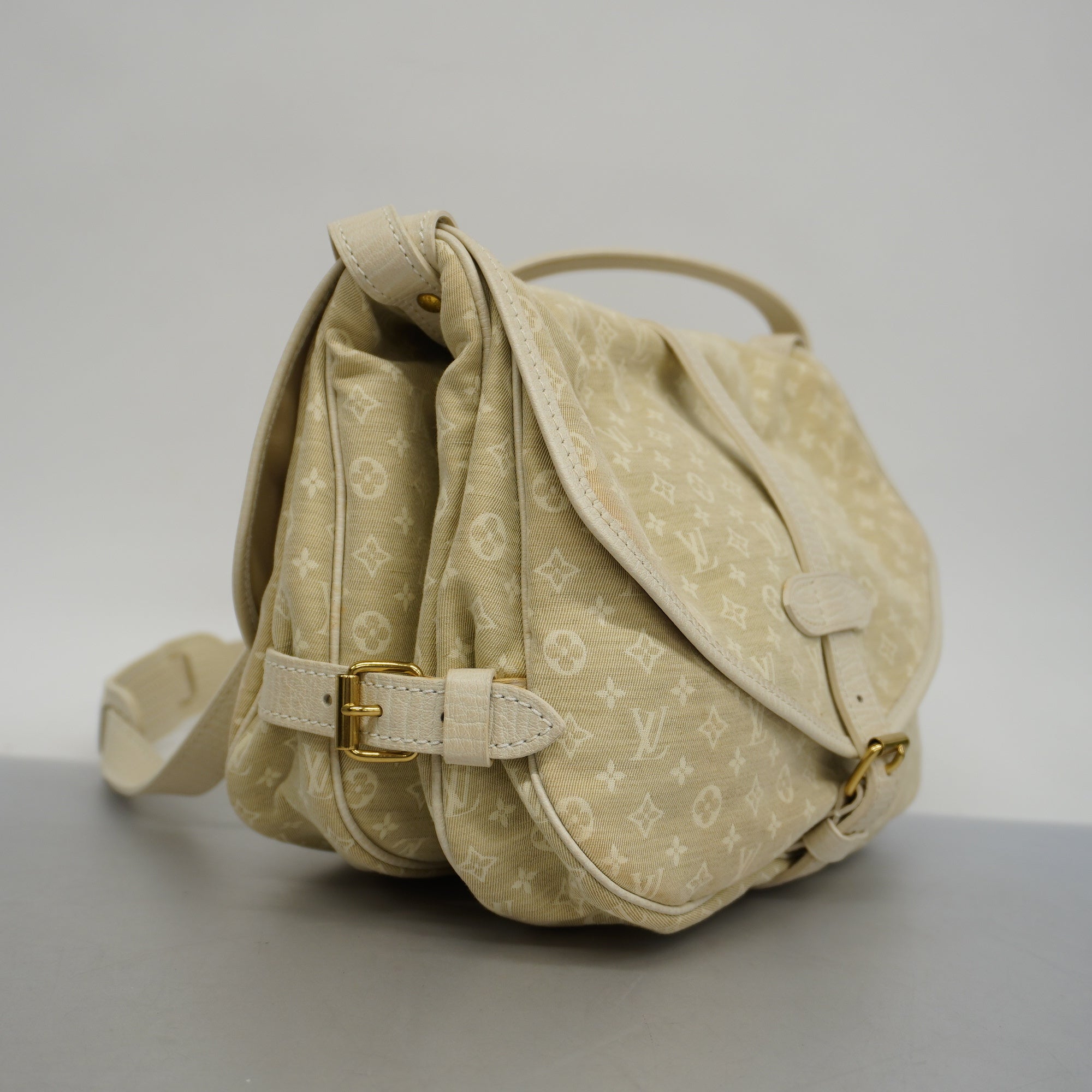 LOUIS VUITTONAuth Monogram Mini Lin Saumur M95314 Shoulder Bag Dune