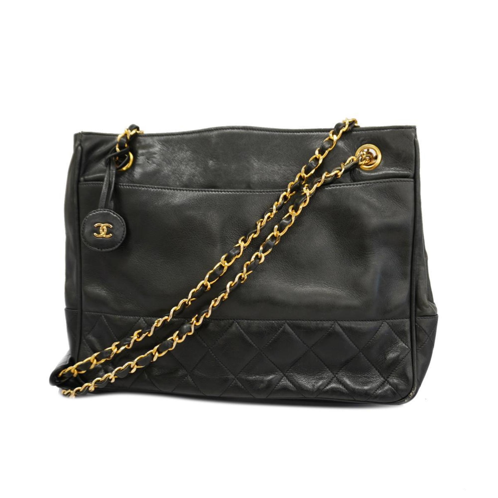 Chanel Shoulder Bag Matelasse Lambskin Black Women's