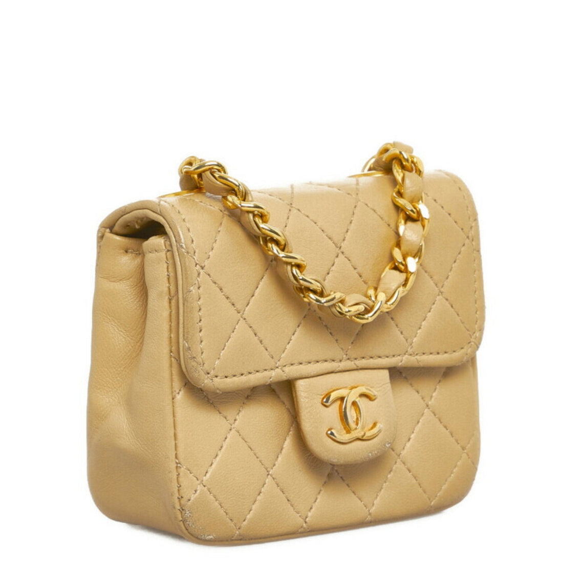 Chanel matelasse chain shoulder Bag handBag waist pouch beige leather ladies