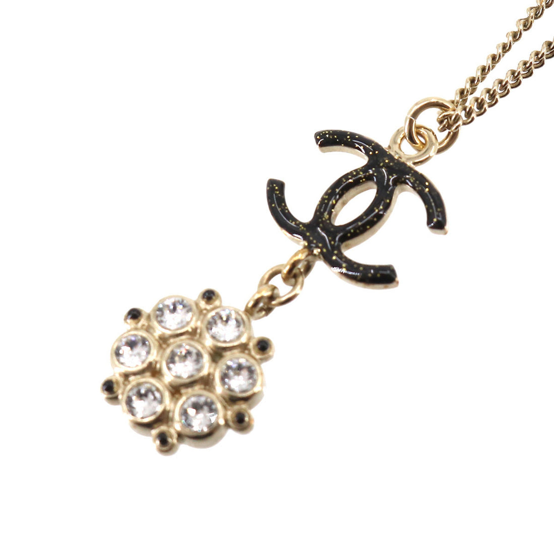 Chanel Cocomark Rhinestone Necklace Gold Black B19B Accessories