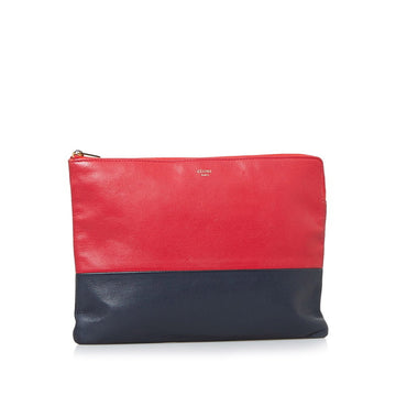 Celine Bicolor Pouch Clutch Bag Red Navy Leather Ladies