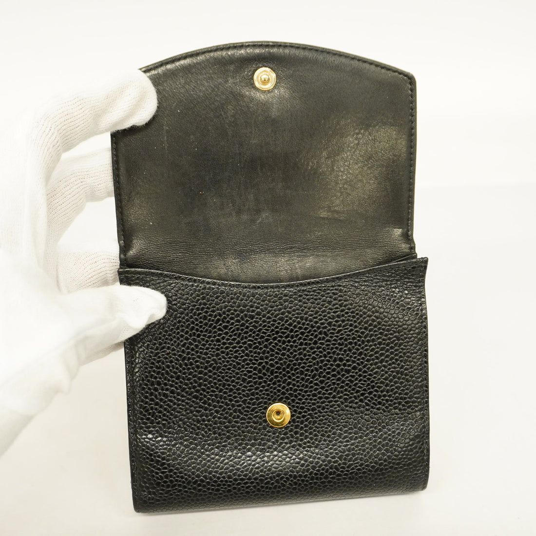 Chanel[3cc2369] Auth  wallet caviar skin black gold metal