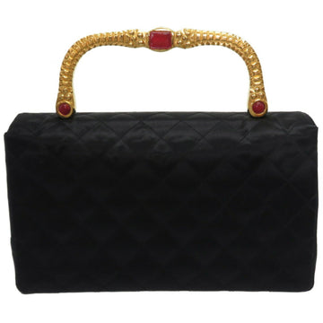 Chanel Gold Handle Stone Silk Satin Black Coco Mark Turn Lock HandBag 0009 Chanel