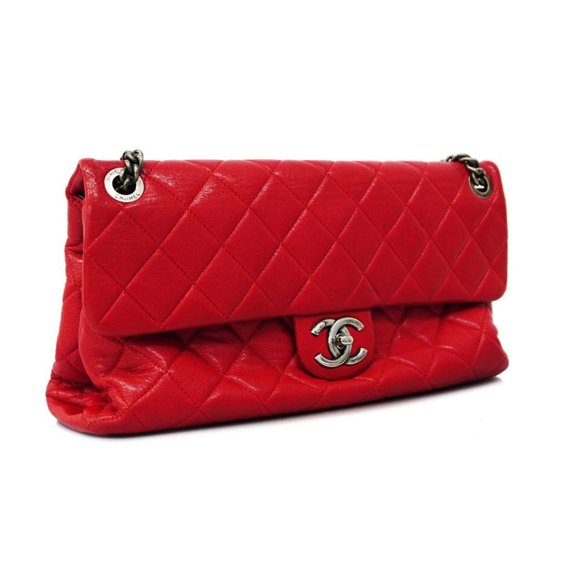 Chanel Shoulder Bag Matelasse W Chain Lambskin Red Women's