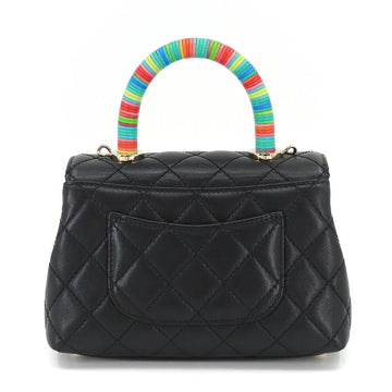 Chanel here handle matelasse 2way hand shoulder Bag leather black rainbow AS2215 Matelasse Bag