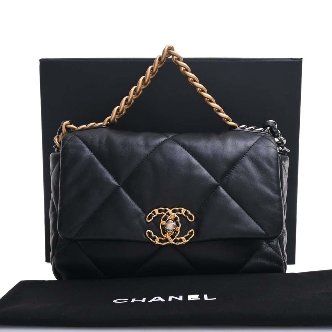 Chanel Lambskin  19 Coco Mark Chain Shoulder Bag Black Ladies