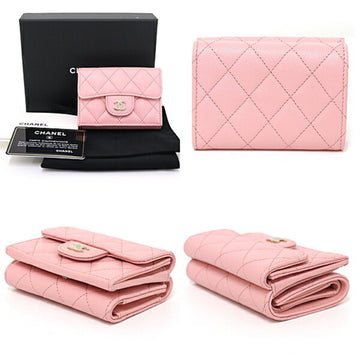 Chanel Matelasse Classic Small Flap Caviar Skin Trifold Wallet AP0230 Pink