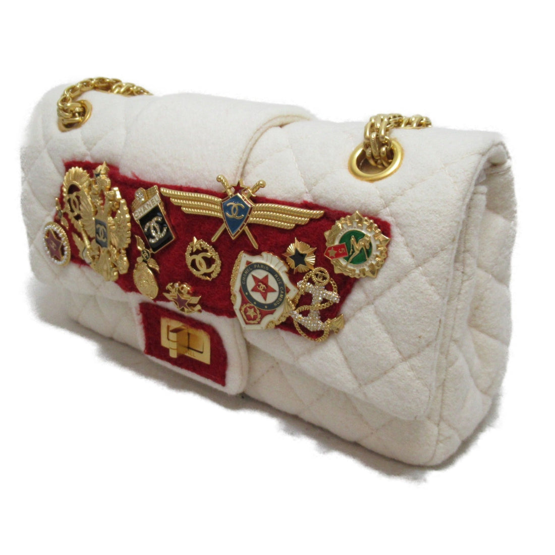 CHANEL 2.55 ChainShoulder Bag White Feutre