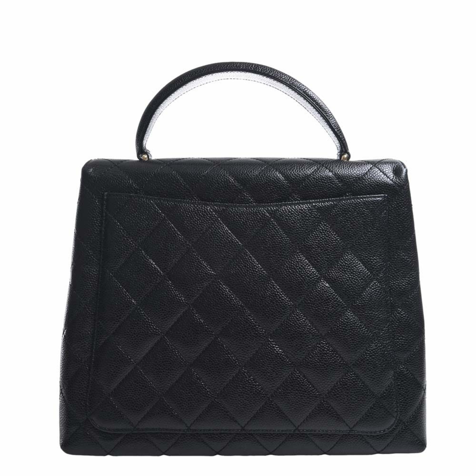 Chanel Caviar Skin Matelasse Coco Mark HandBag Black Ladies