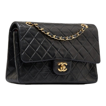 Chanel matelasse 25 double flap chain shoulder Bag black leather ladies