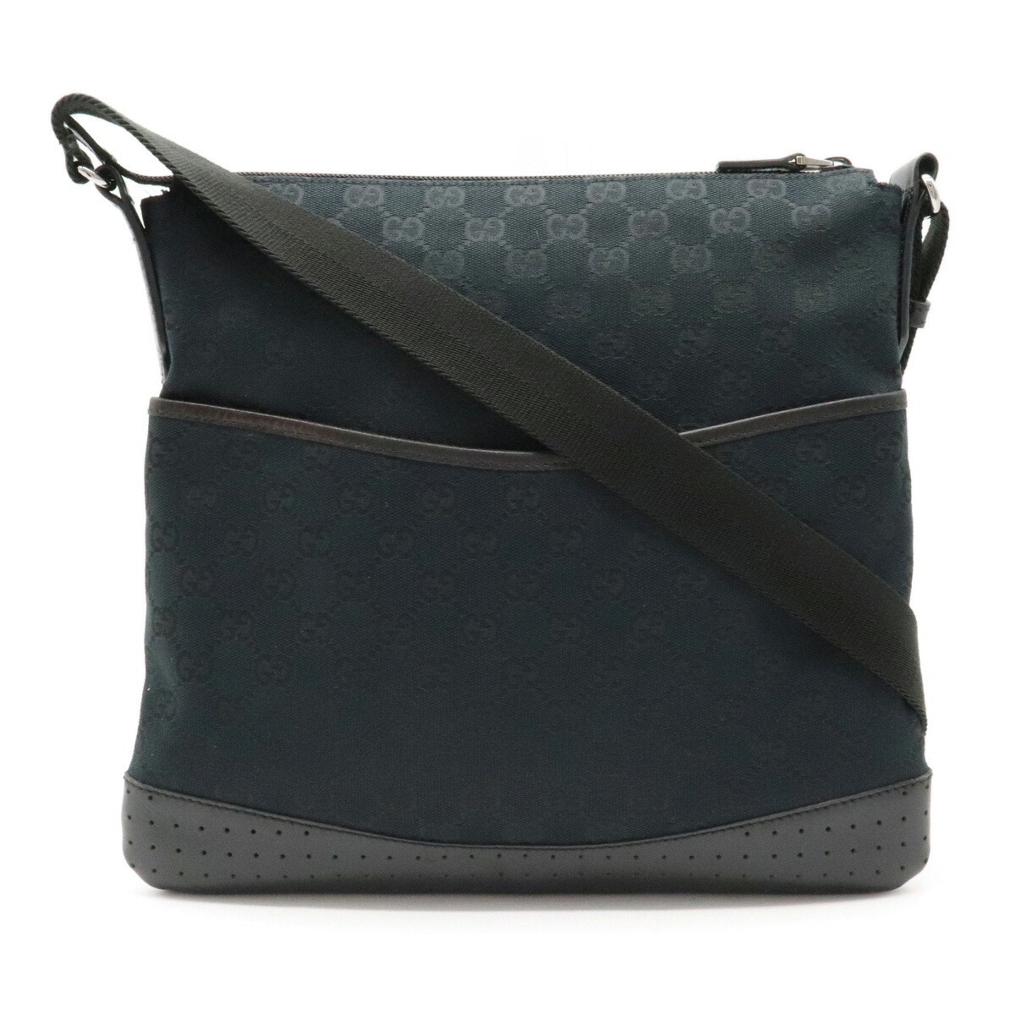 Gucci GG canvas shoulder bag punching leather black 145857