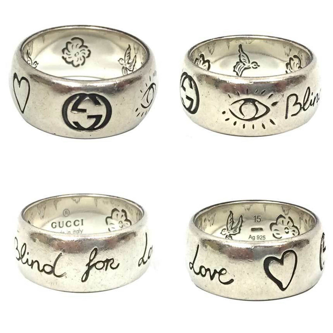 Gucci ring blind for love 5455247 AG925 silver #15 day size approx. 14 multi-illustration bird flower eye heart
