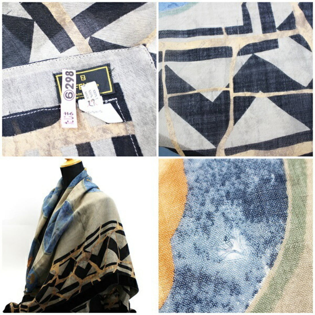 FENDI wool shawl stole constellation pattern khaki x black ladies