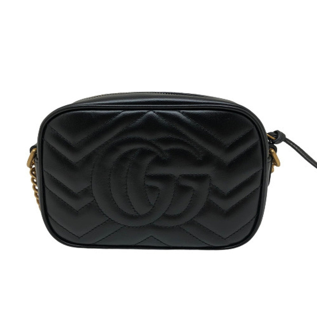 GUCCI GG Marmont Chain Shoulder Bag Crossbody 448065 Leather Black Gold Hardware Women's