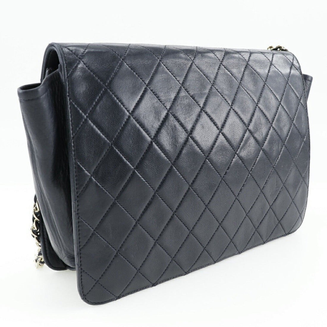 Chanel Matrasse Shoulder Bag Coco Mark Lambskin Made in France Black/Gold Hardware Snap Button Women's