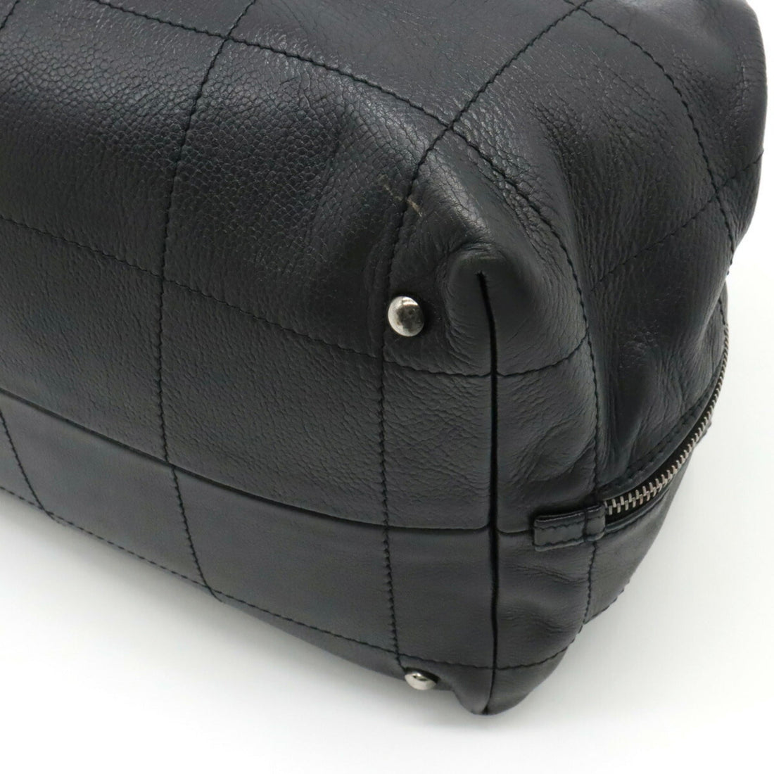 Chanel Chocolate Bar Coco Mark Boston Tote Bag Leather Black