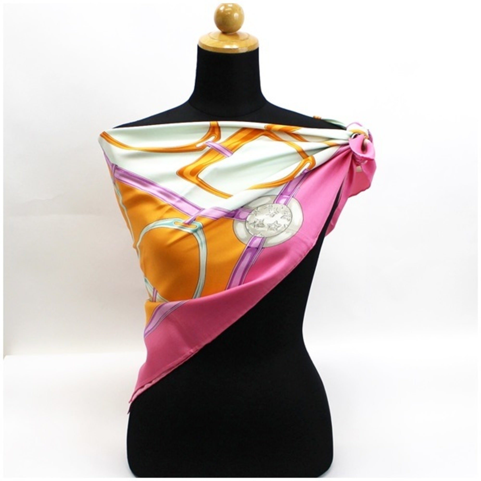 Celine scarf muffler pink x multicolor harness pattern  ladies horsebit