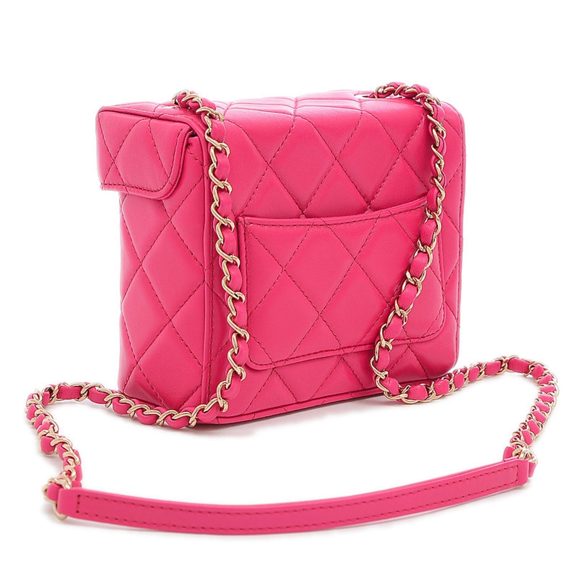Chanel Small Box Chain Shoulder Bag Lambskin Pink AS2877