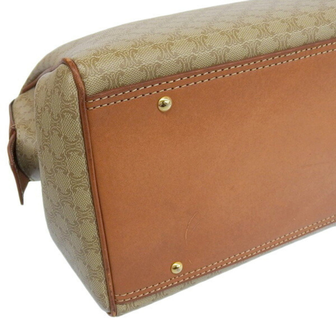 Celine Macadam Handbag Boston Bag Beige Brown Ladies