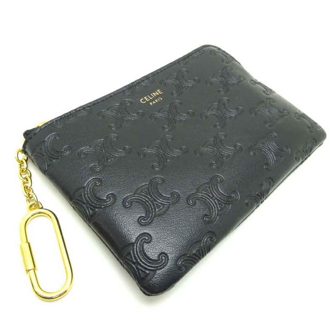 Celine Key & Card Coin Purse Women's Men's Case 10C663 Leather Black
