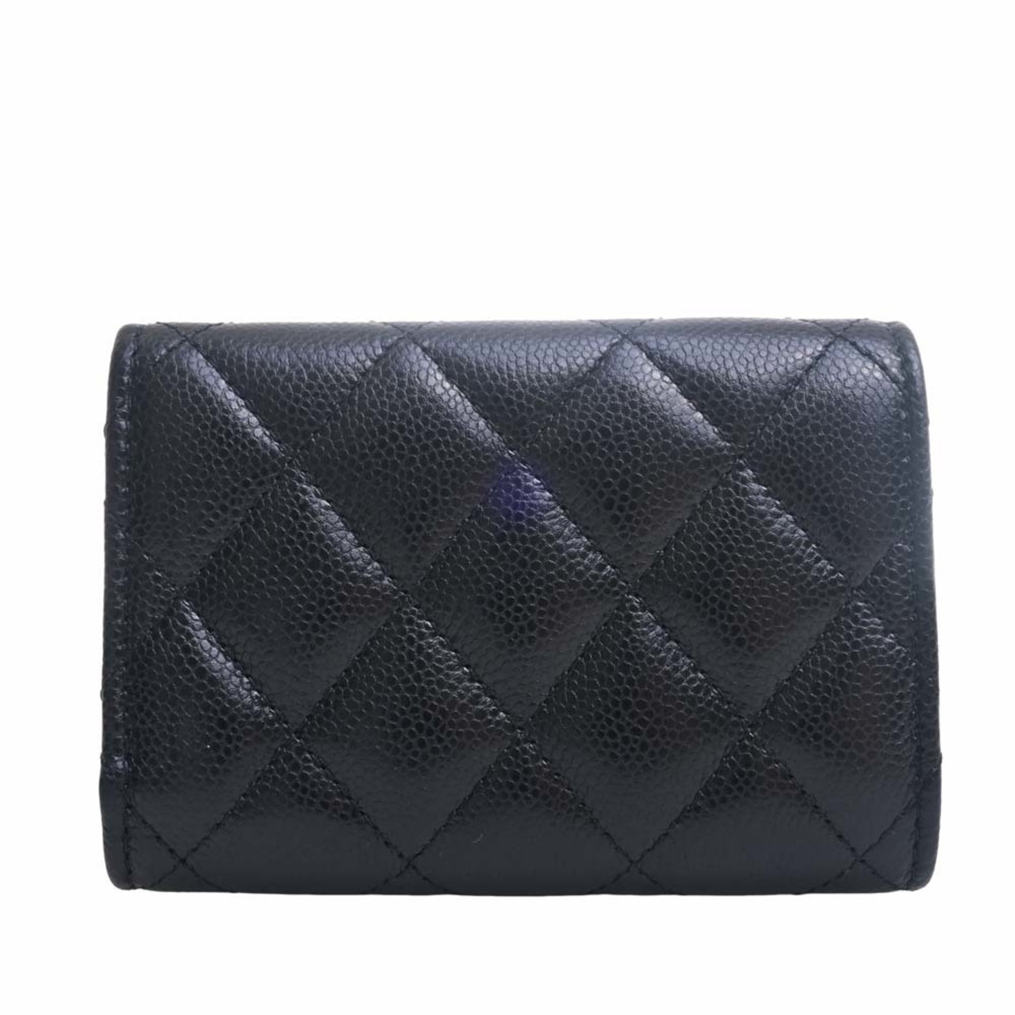Chanel Caviar Skin Matelasse Coco Mark Trifold Wallet Black Ladies