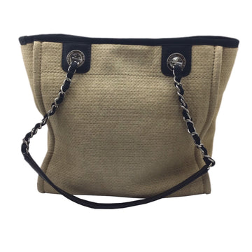 Chanel Deauville PM A66939 Beige Black Silver SV Metal Fittings Tote Bag HandBag Women's Men's Unisex