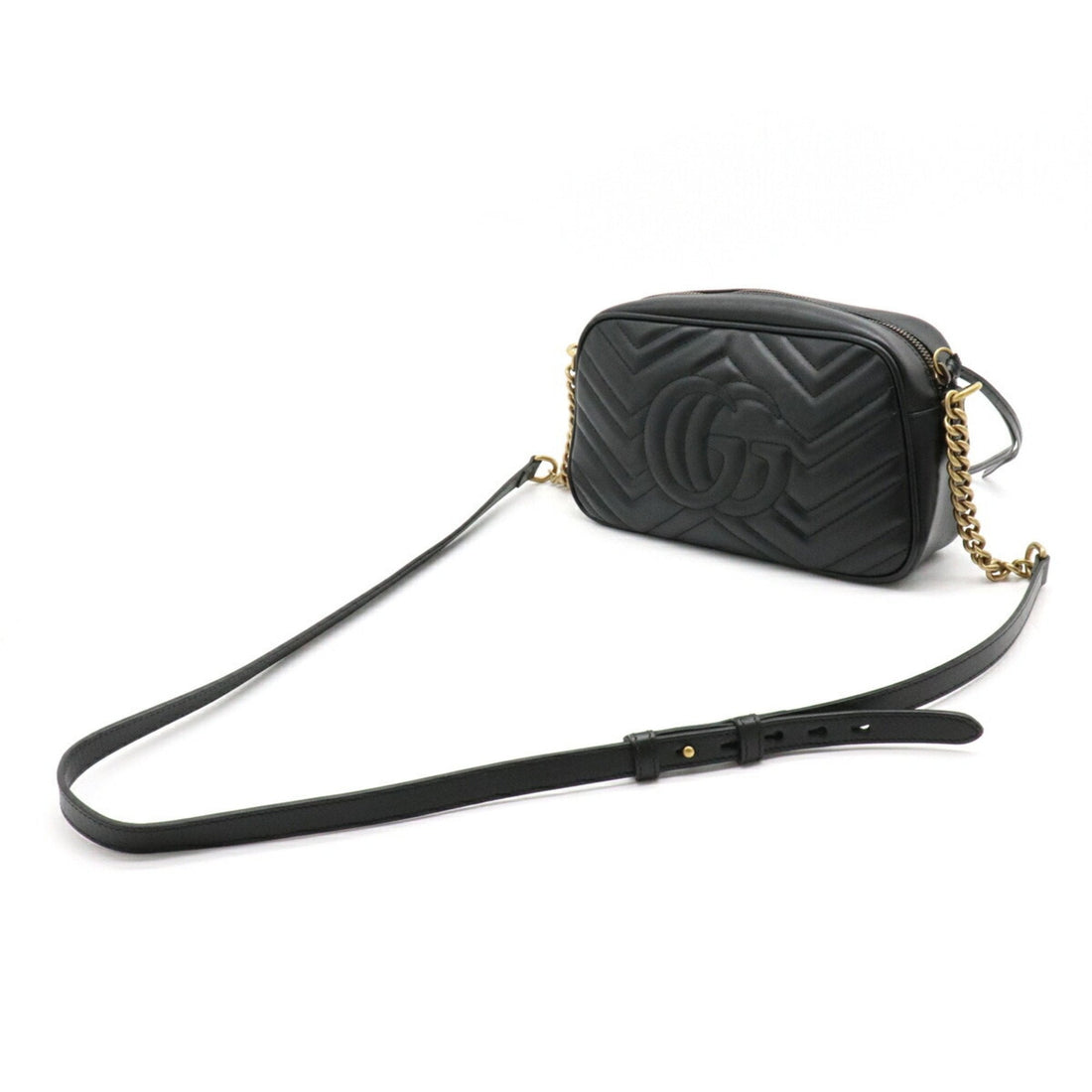Gucci GG Marmont shoulder bag pochette chain quilted leather black 447632