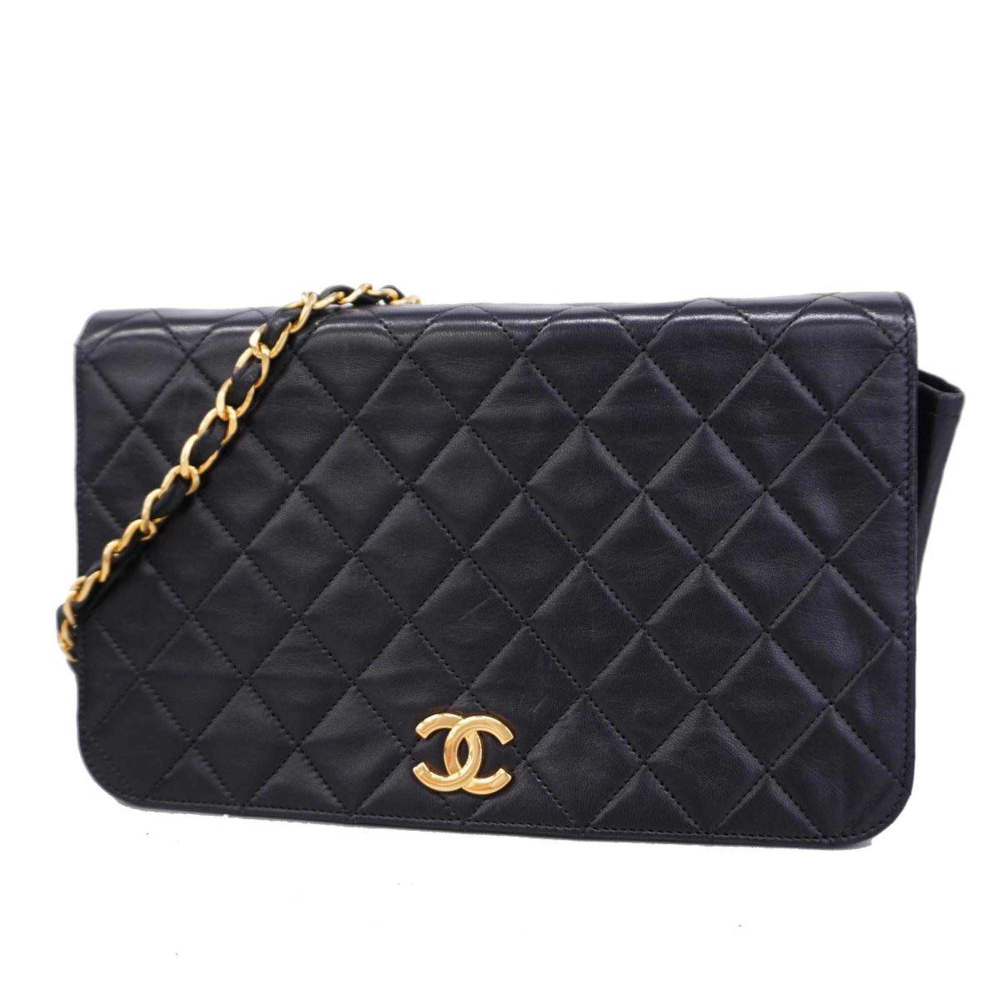 Chanel Shoulder Bag Matelasse Chain Lambskin Black Women's